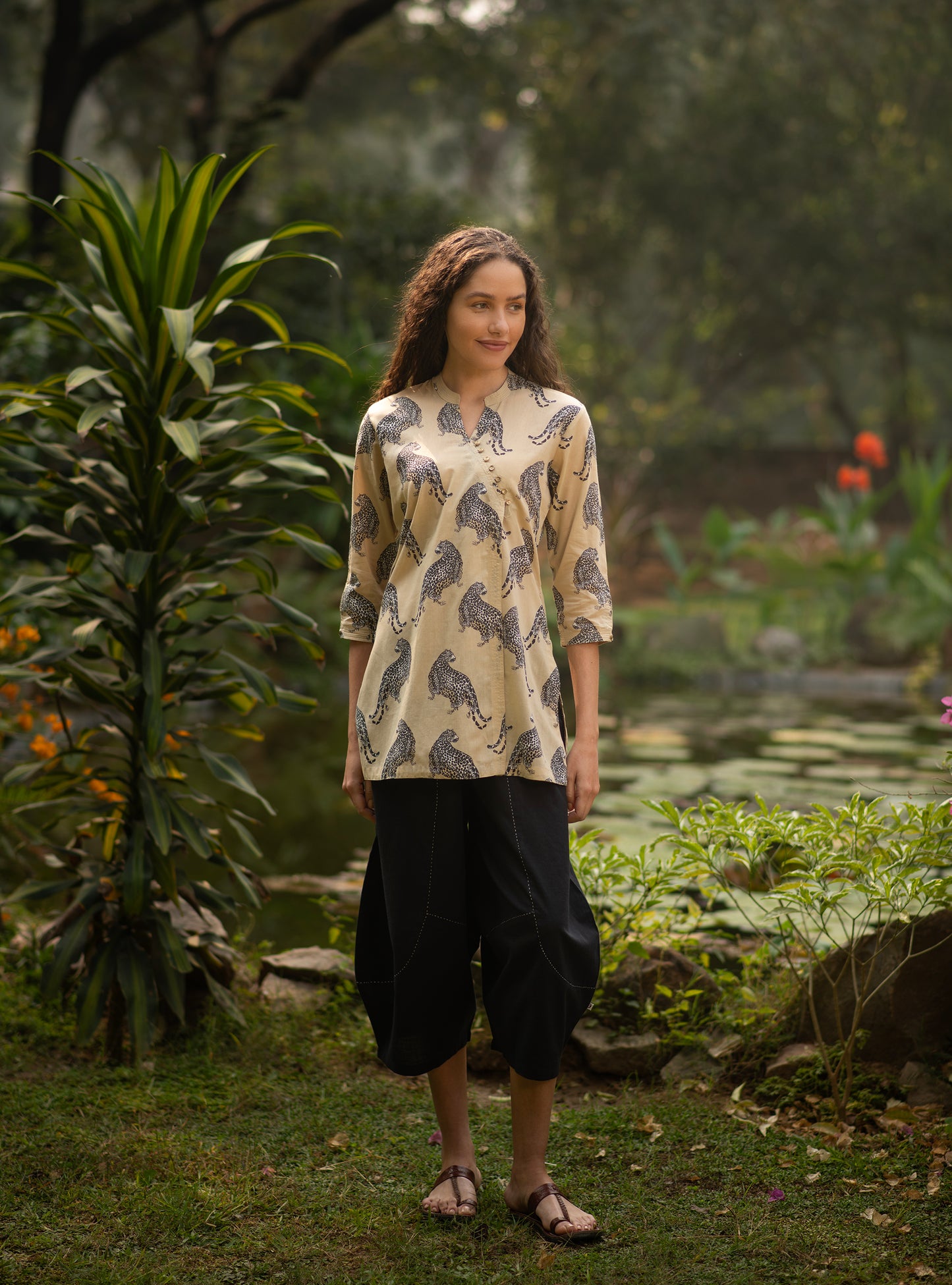 Rangoon Top : Leopard Beige Voile