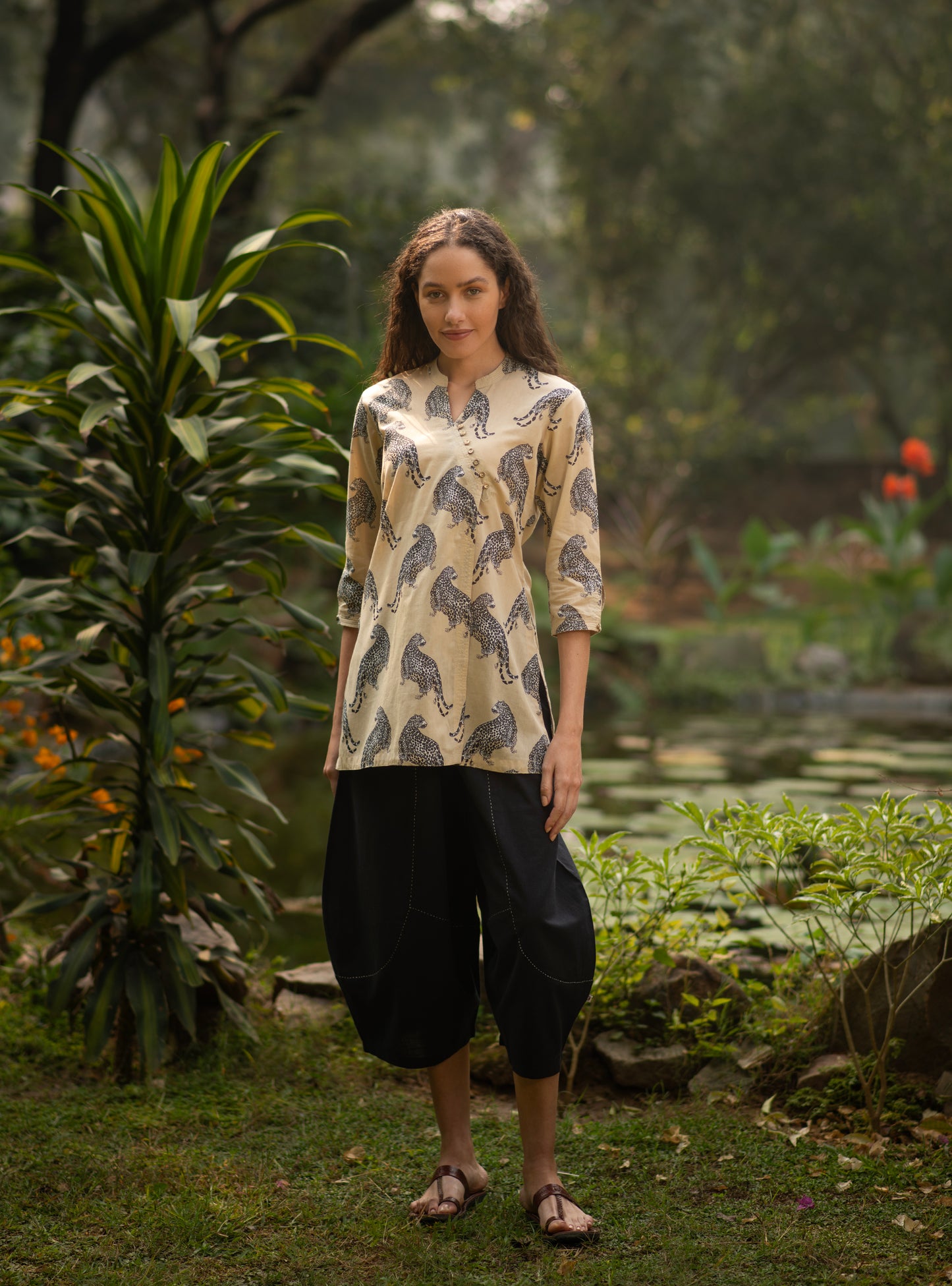 Rangoon Top : Leopard Beige Voile