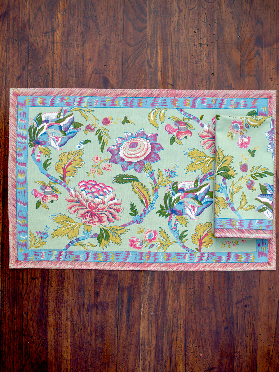 Printed Mat Set of 6 : Redwood Mint Canvas