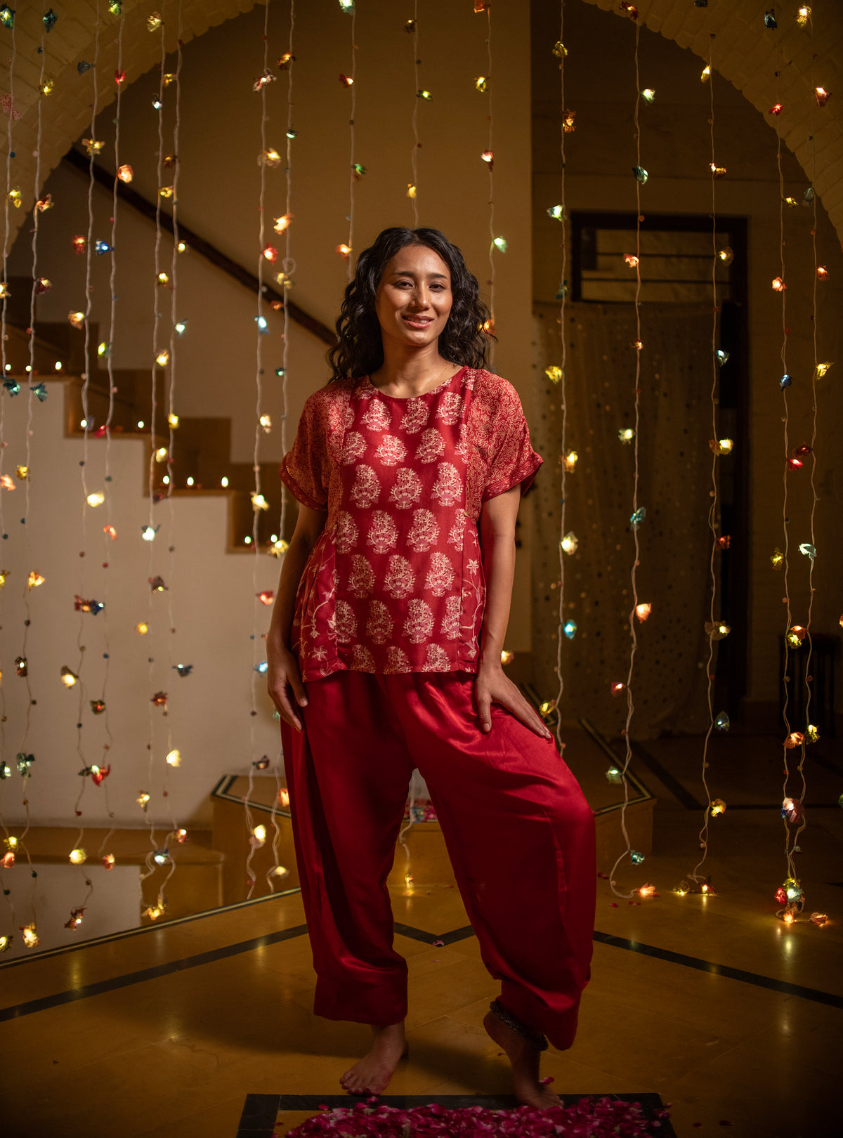 Resham Pant Solid : Vermillion Red Cotton Silk