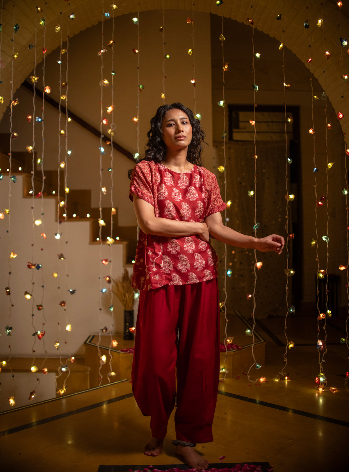 Phool Top : Vermillion Red Chanderi