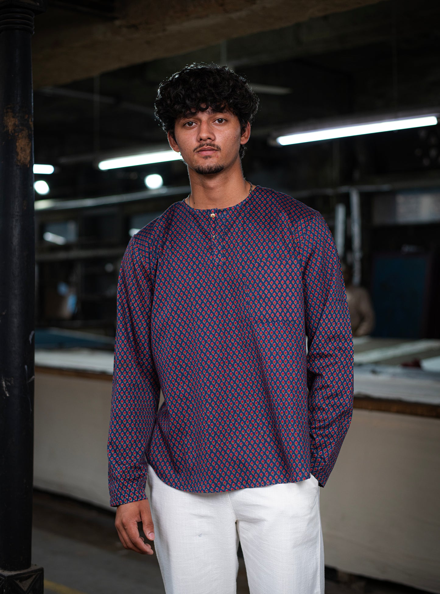 Sailor Shirt FS : Alaknanda Navy Cotton Satin