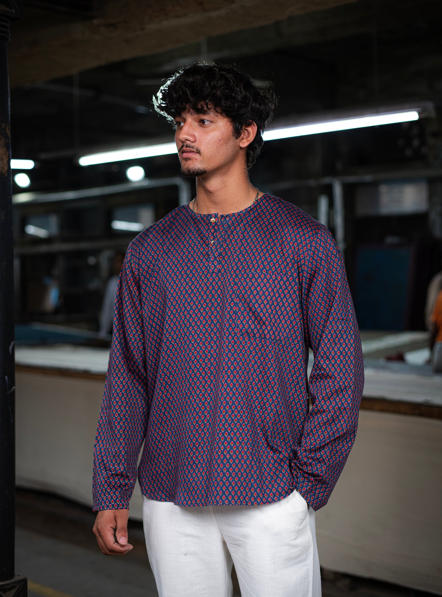 Sailor Shirt FS : Alaknanda Navy Cotton Satin