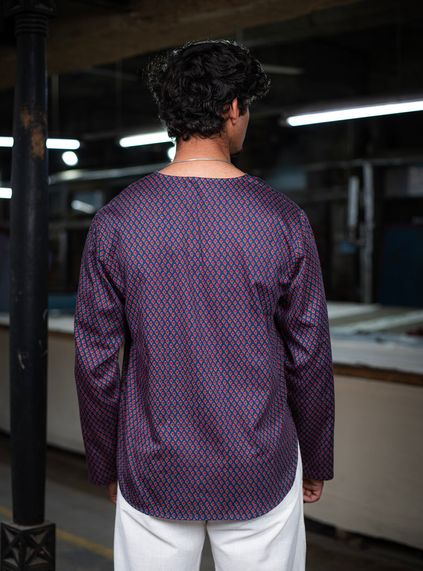 Sailor Shirt FS : Alaknanda Navy Cotton Satin