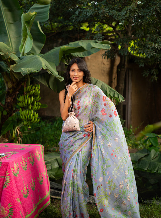 Saree : Garden Azure Kota Silk