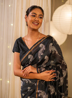 Saree : Leopard Silver Chanderi