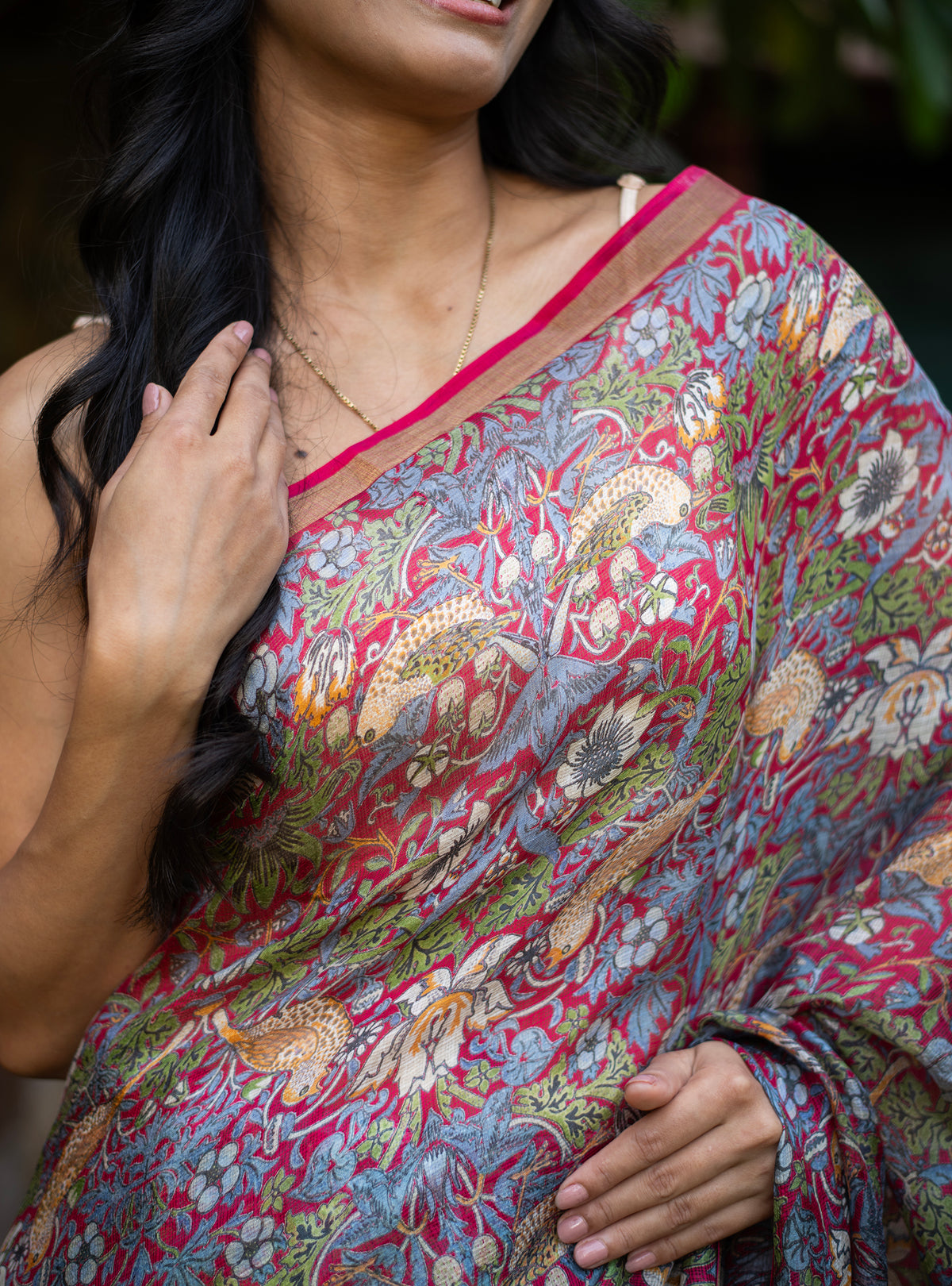 Saree : Perroquet Red Kota Silk