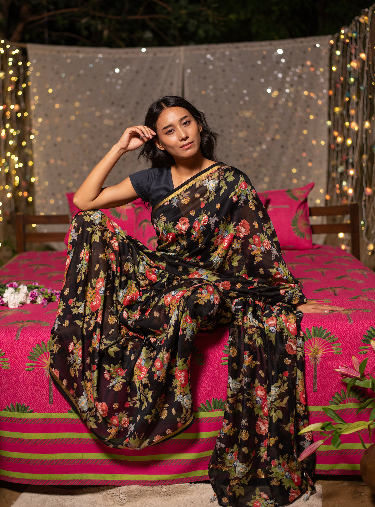 Saree : Posie Black Chanderi