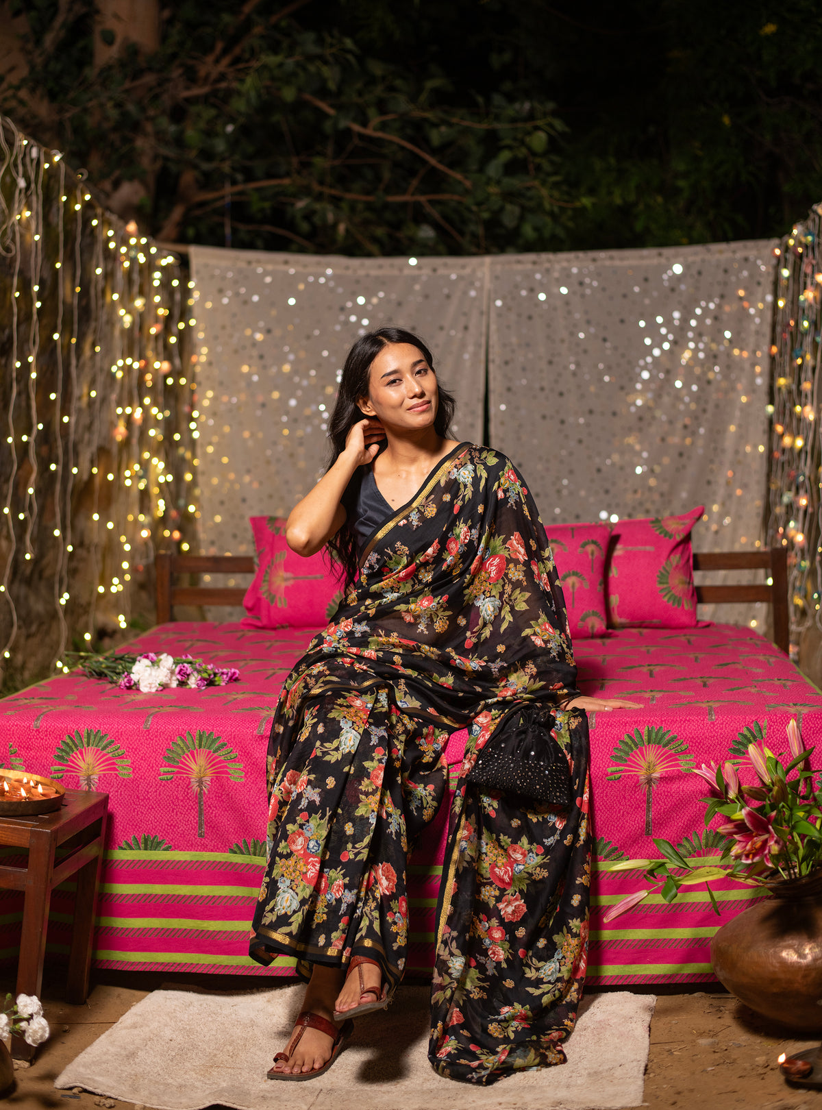 Saree : Posie Black Chanderi