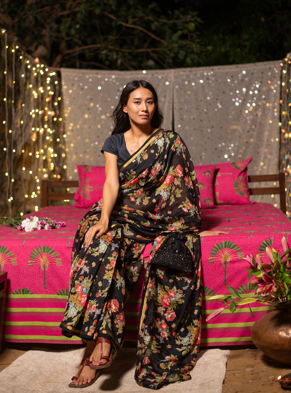 Saree : Posie Black Chanderi