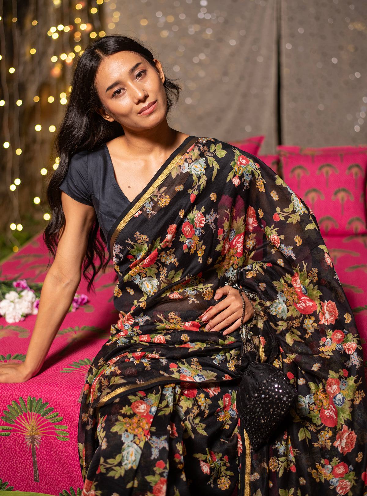 Saree : Posie Black Chanderi