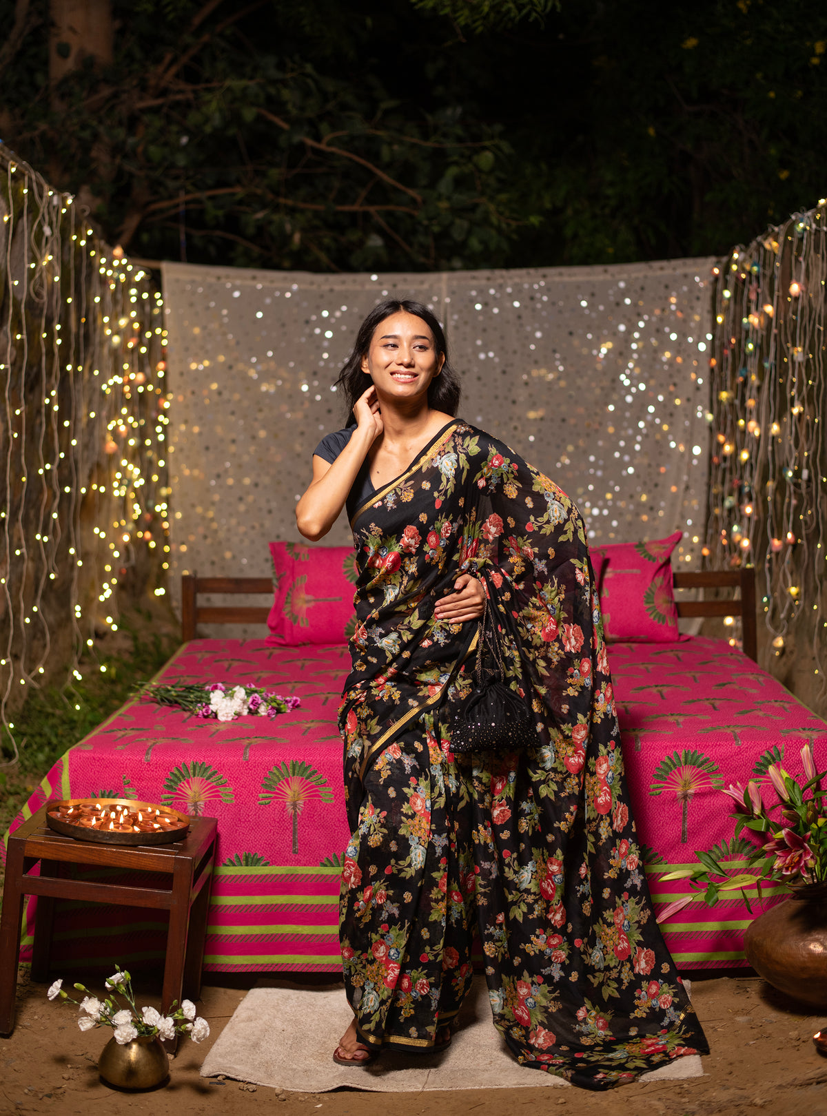 Saree : Posie Black Chanderi
