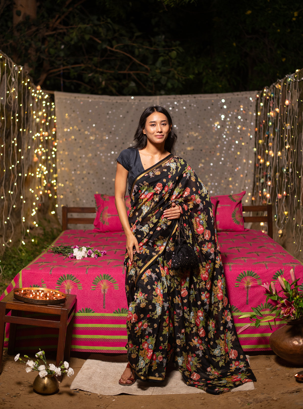 Saree : Posie Black Chanderi