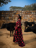 Saree Tie & Dye Circle : Red & Black Chanderi