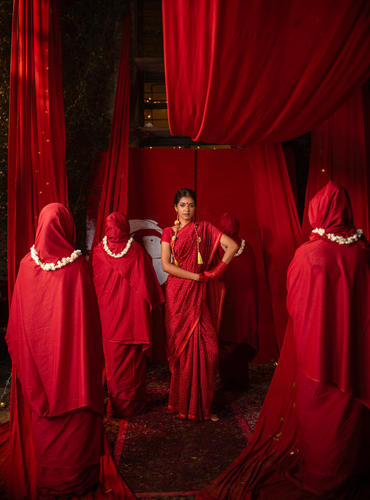 Saree Tikli : Vermillion Red Chanderi