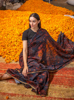 Saree Chanderi : Corsica Ajrakh Indigo