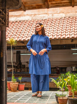 Shabnam Kurta : Emb Solid Blue Voile