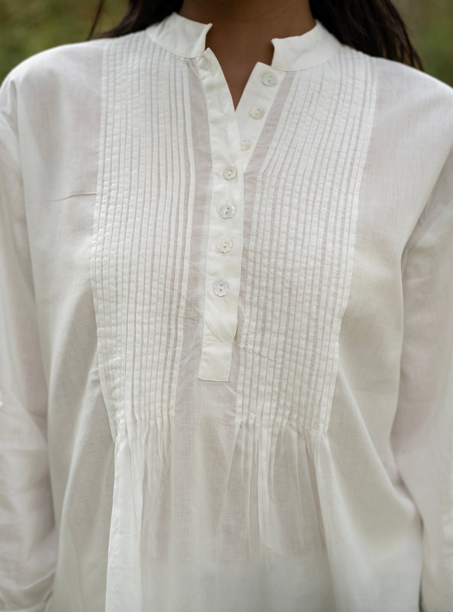 Shabnam Top : Emb Solid White Voile