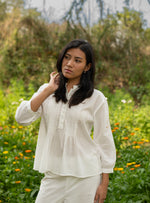 Shabnam Top : Emb Solid White Voile