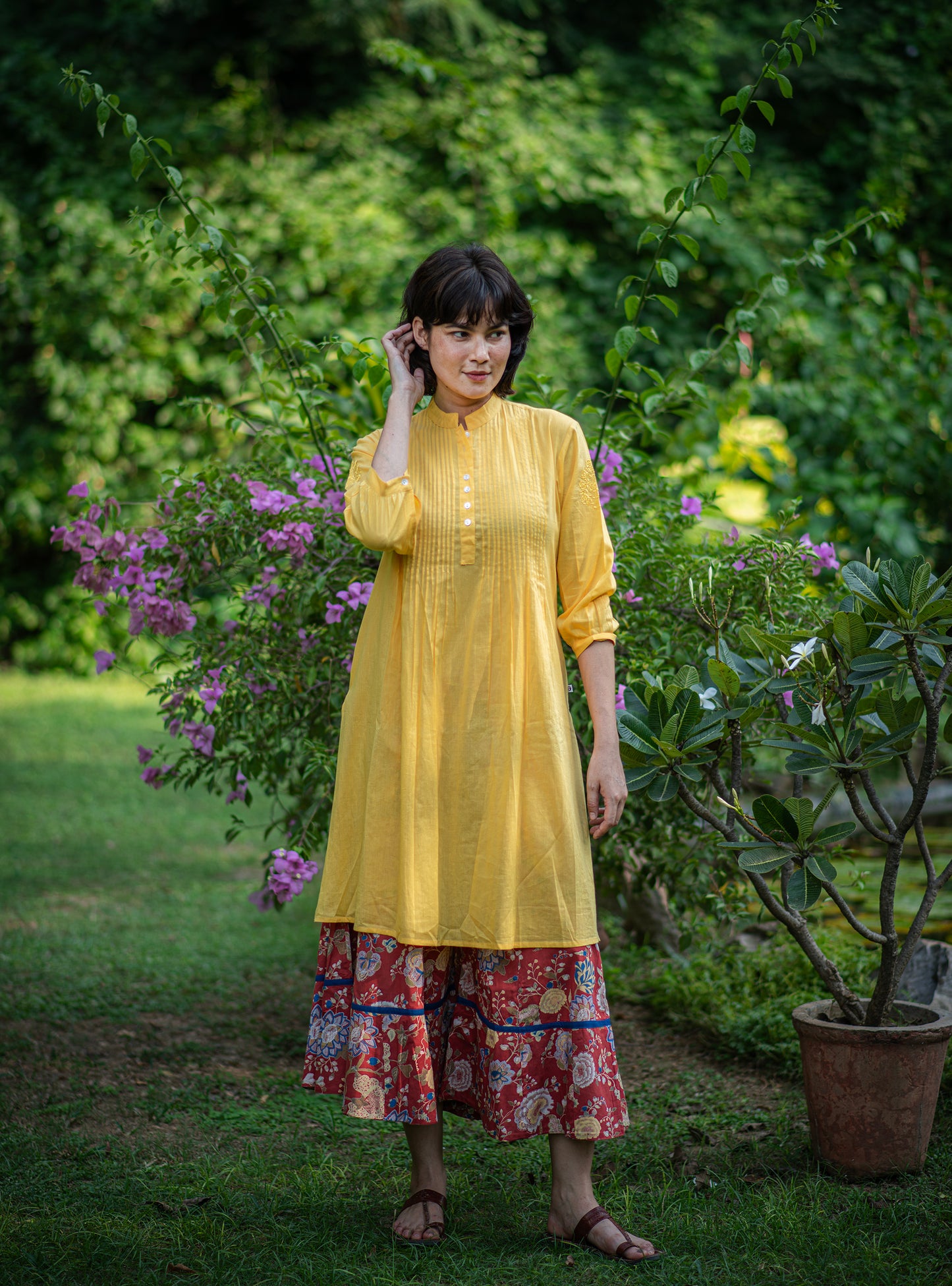 Shabnam Kurta : Emb Solid Haldi Voile