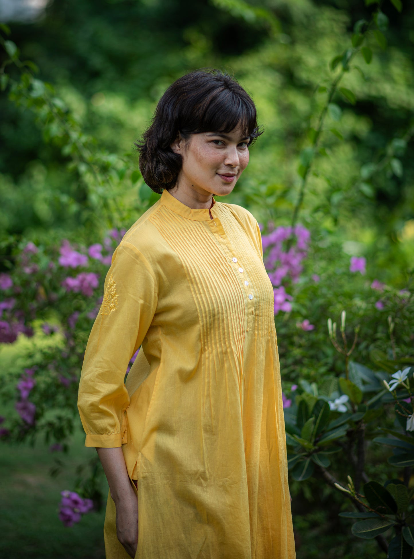 Shabnam Kurta : Emb Solid Haldi Voile