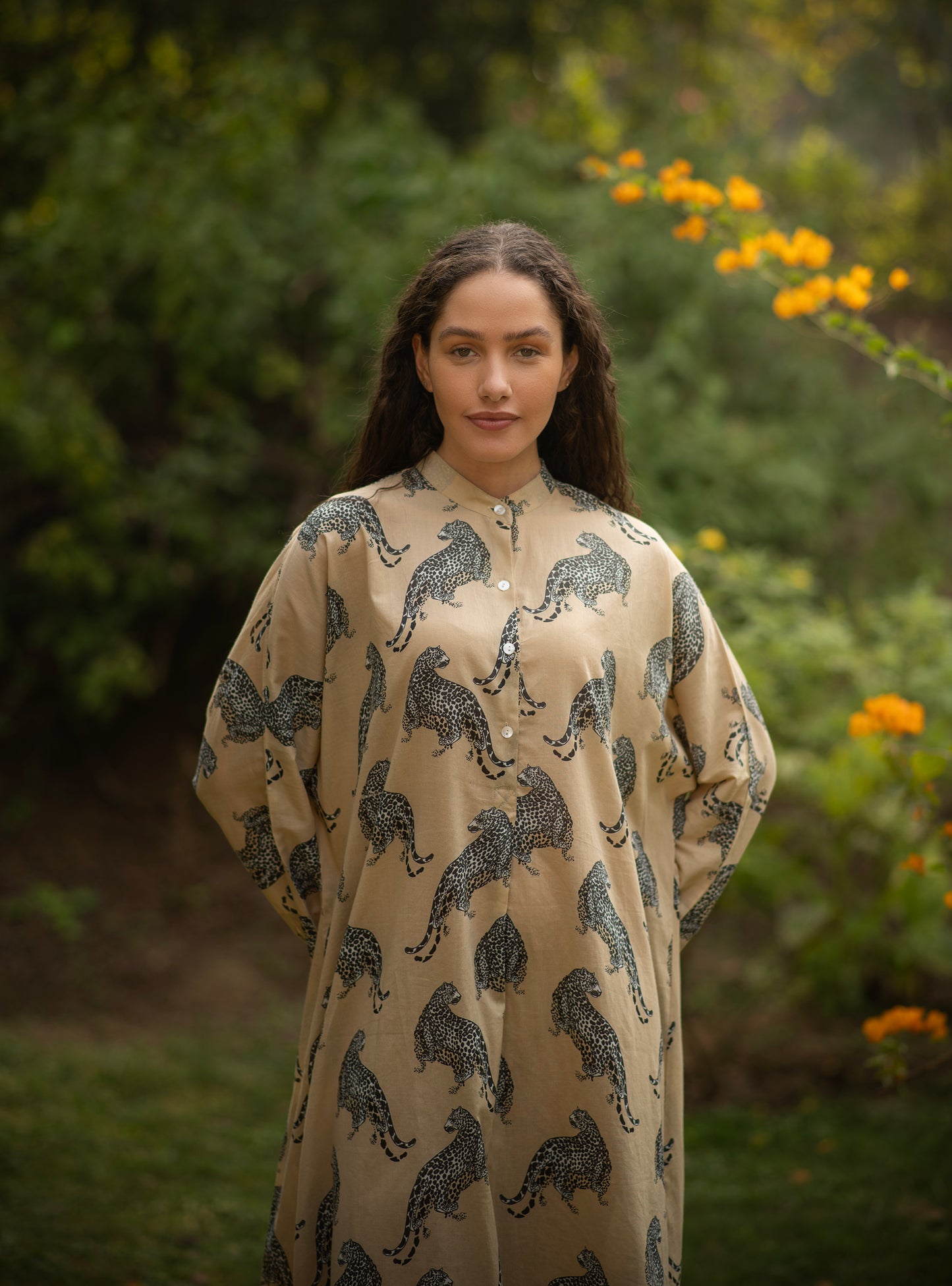 Shirt Dress : Leopard Beige Voile