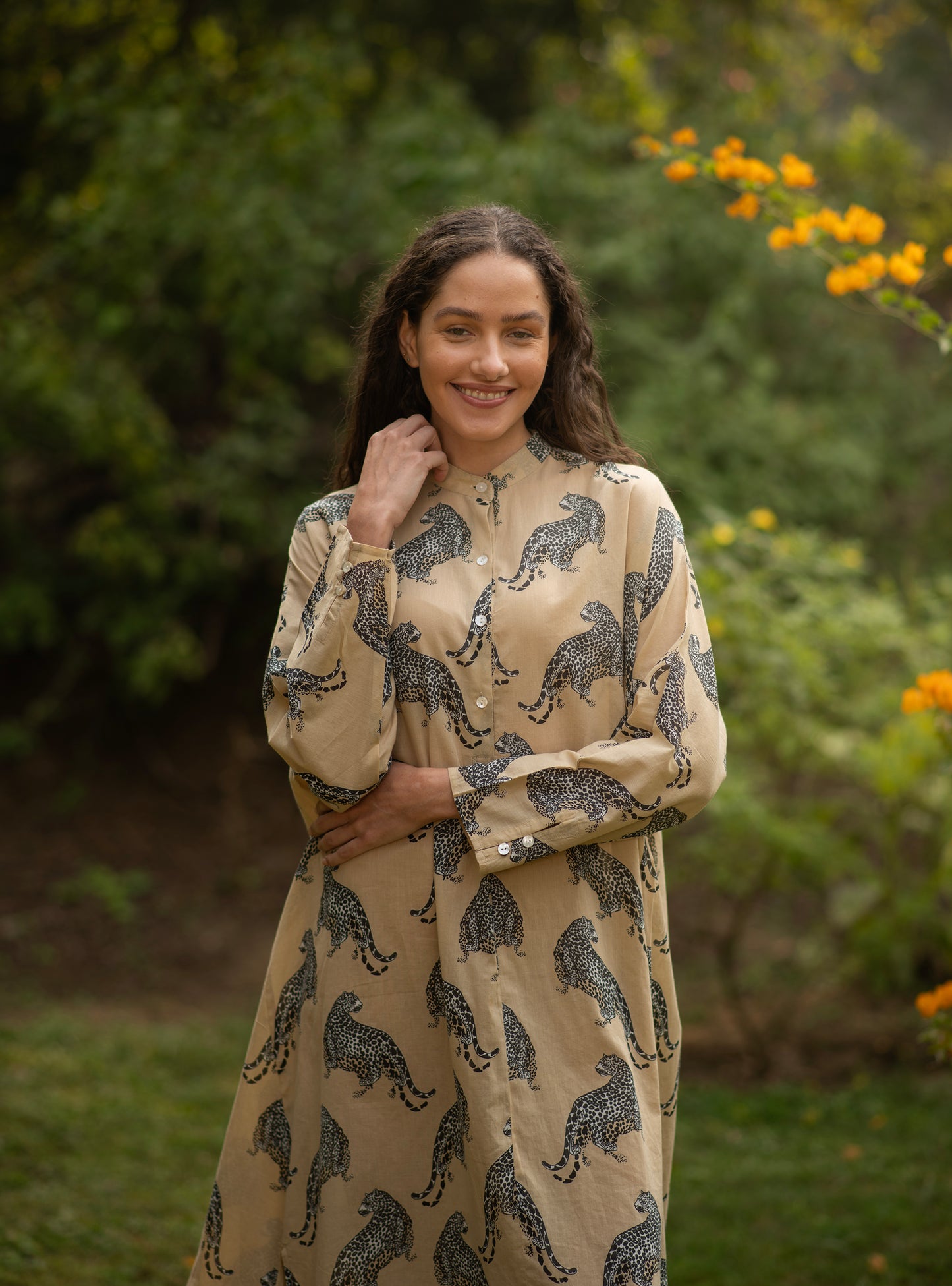 Shirt Dress : Leopard Beige Voile