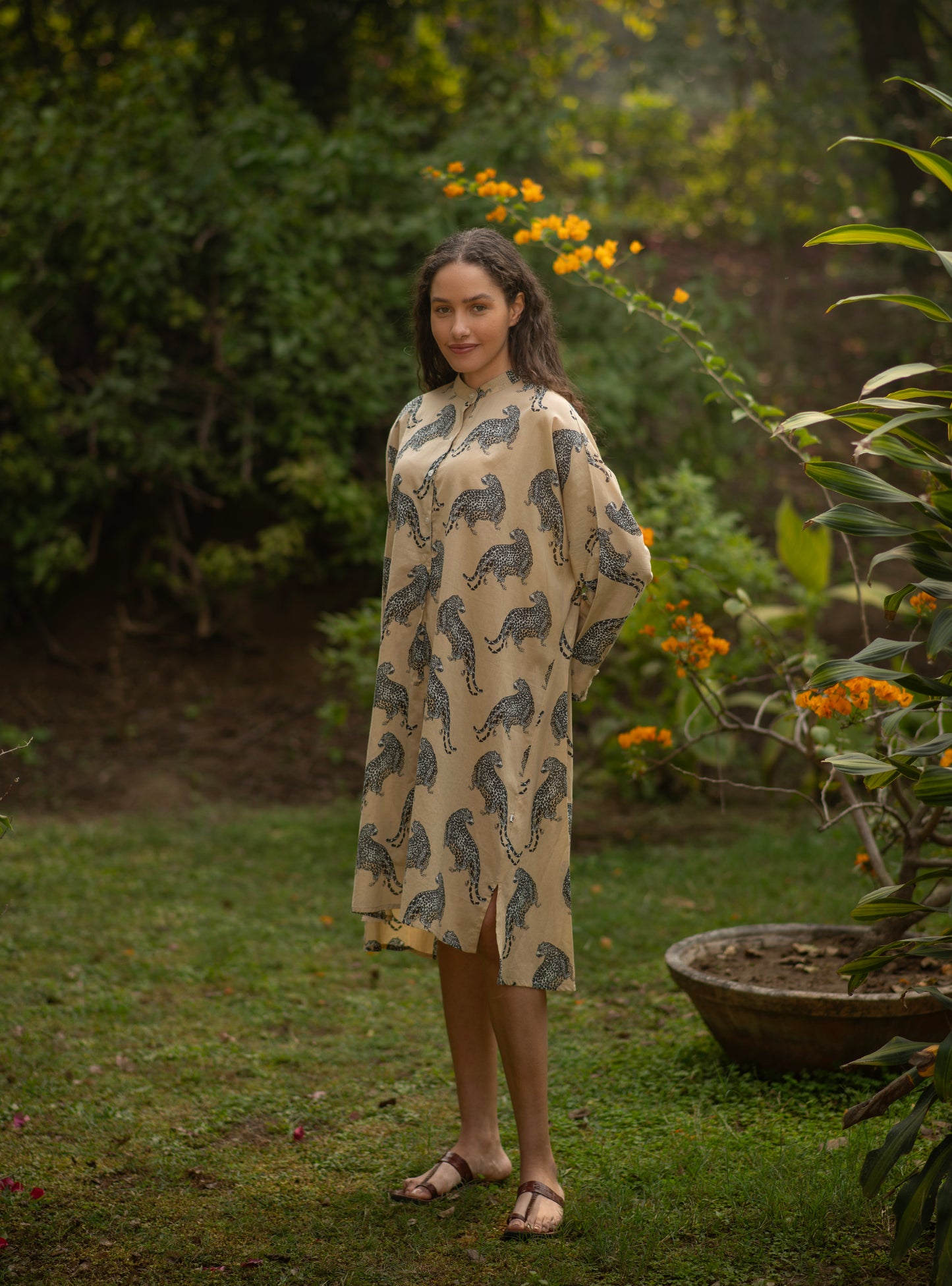 Shirt Dress : Leopard Beige Voile