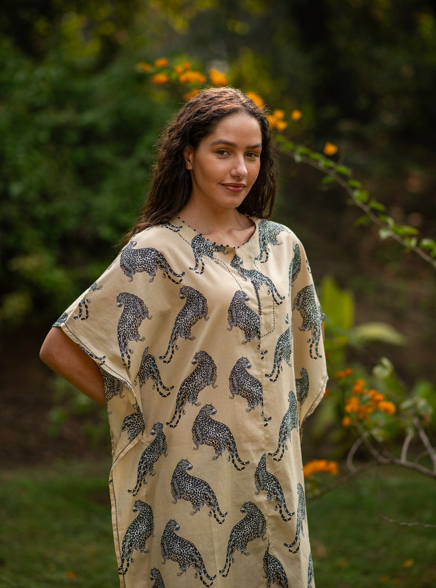 Short Kaftan : Leopard Beige Voile