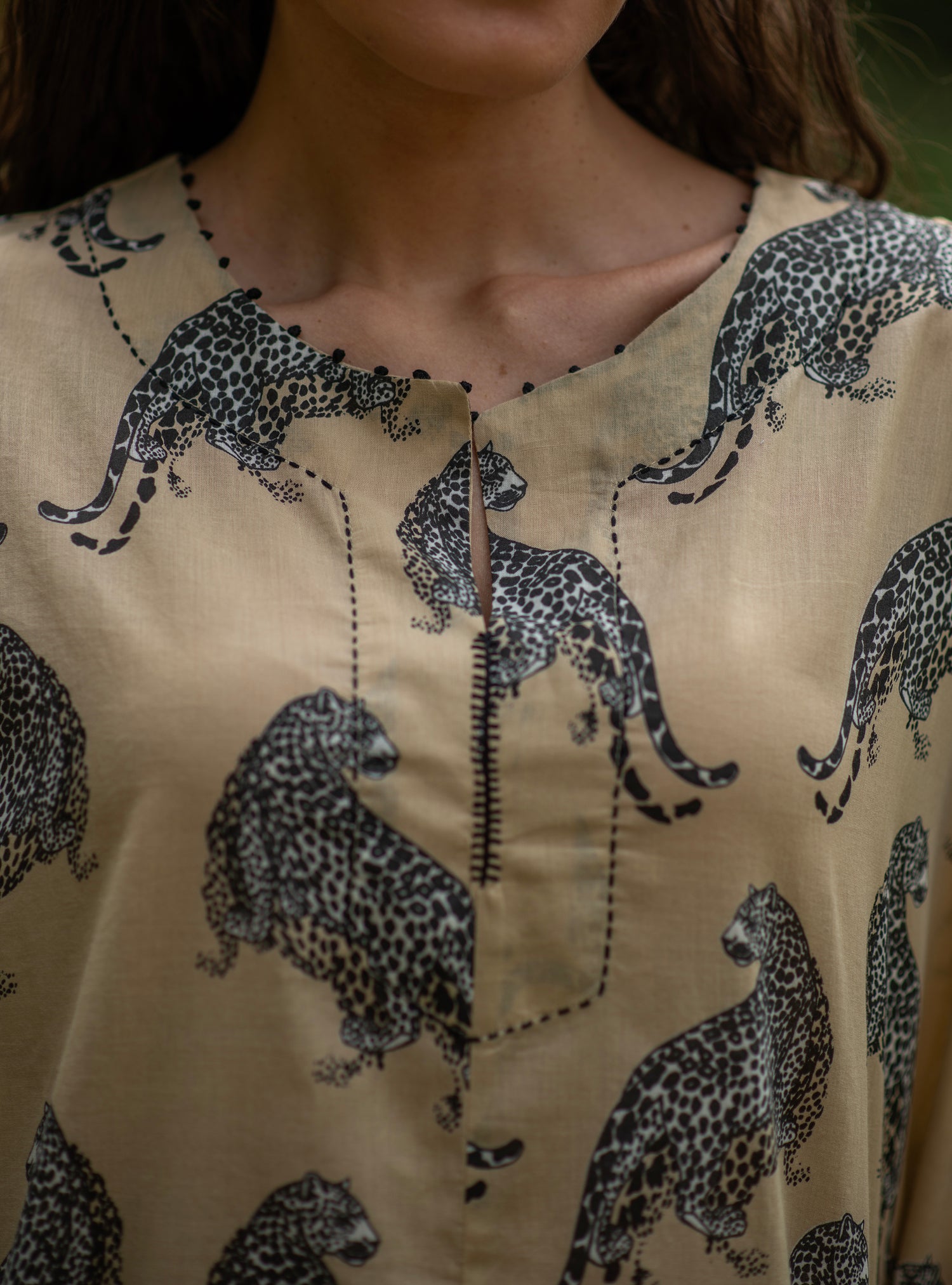 Short Kaftan : Leopard Beige Voile