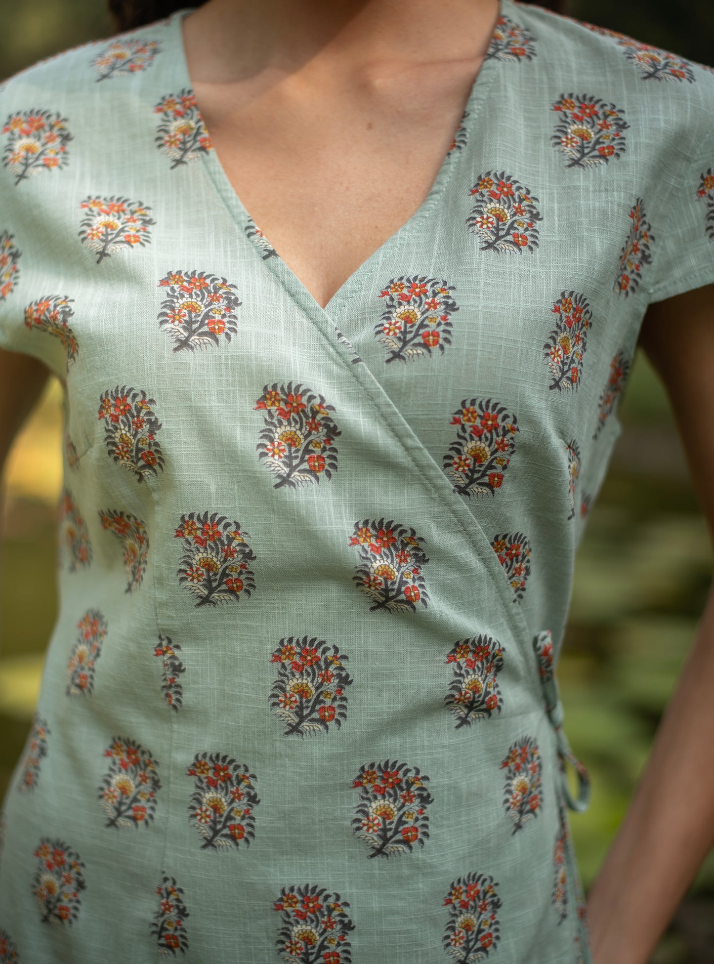 Short Wrap Dress : Alyssa Blue Slub