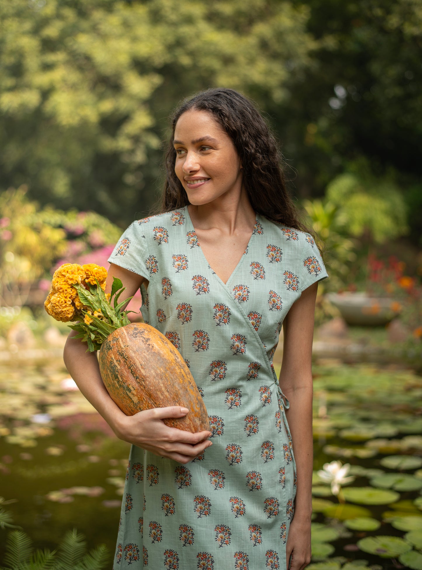 Short Wrap Dress : Alyssa Blue Slub