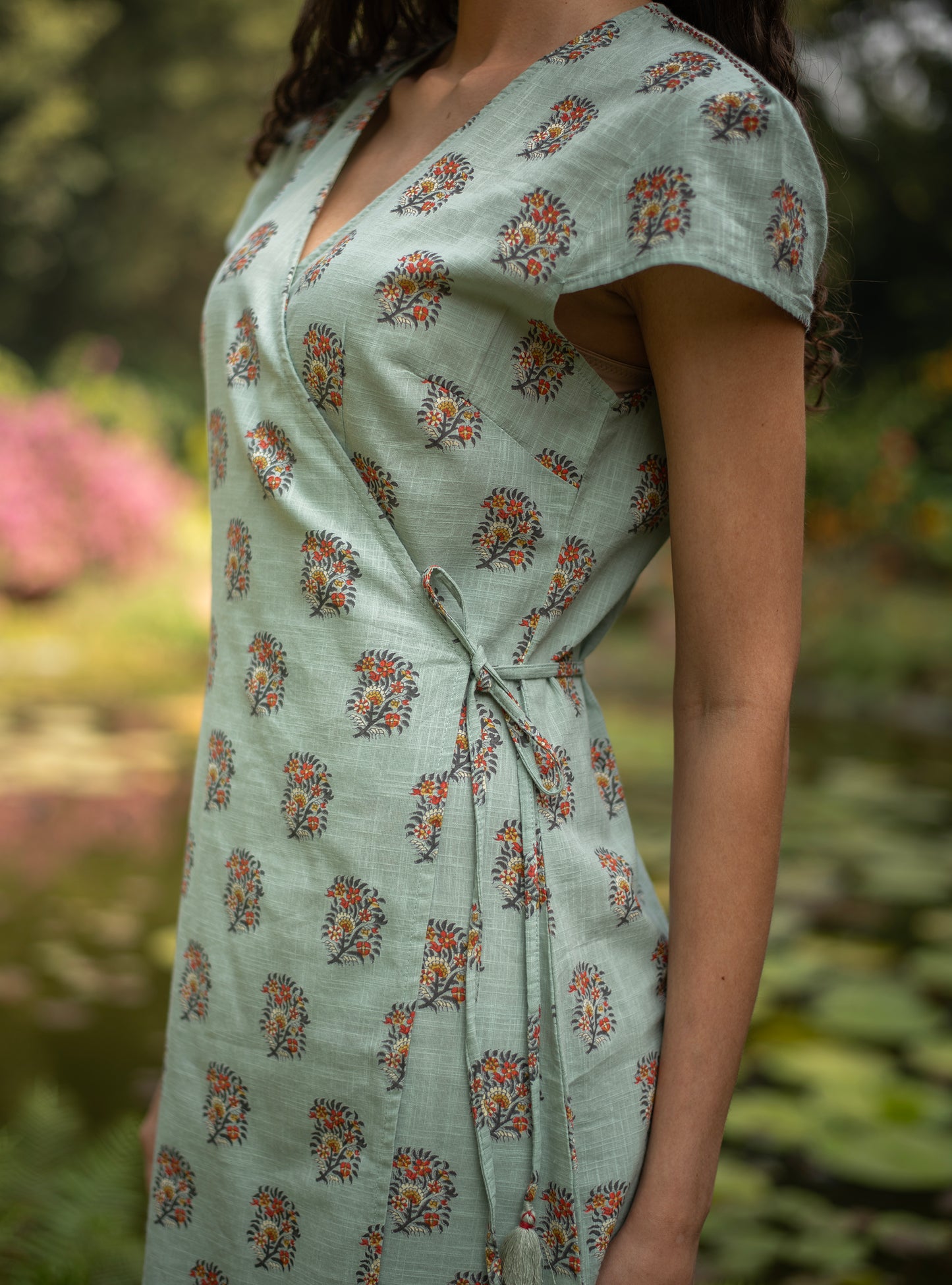 Short Wrap Dress : Alyssa Blue Slub