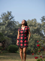 Short Wrap Dress : Tie & Dye Circle Red Chanderi