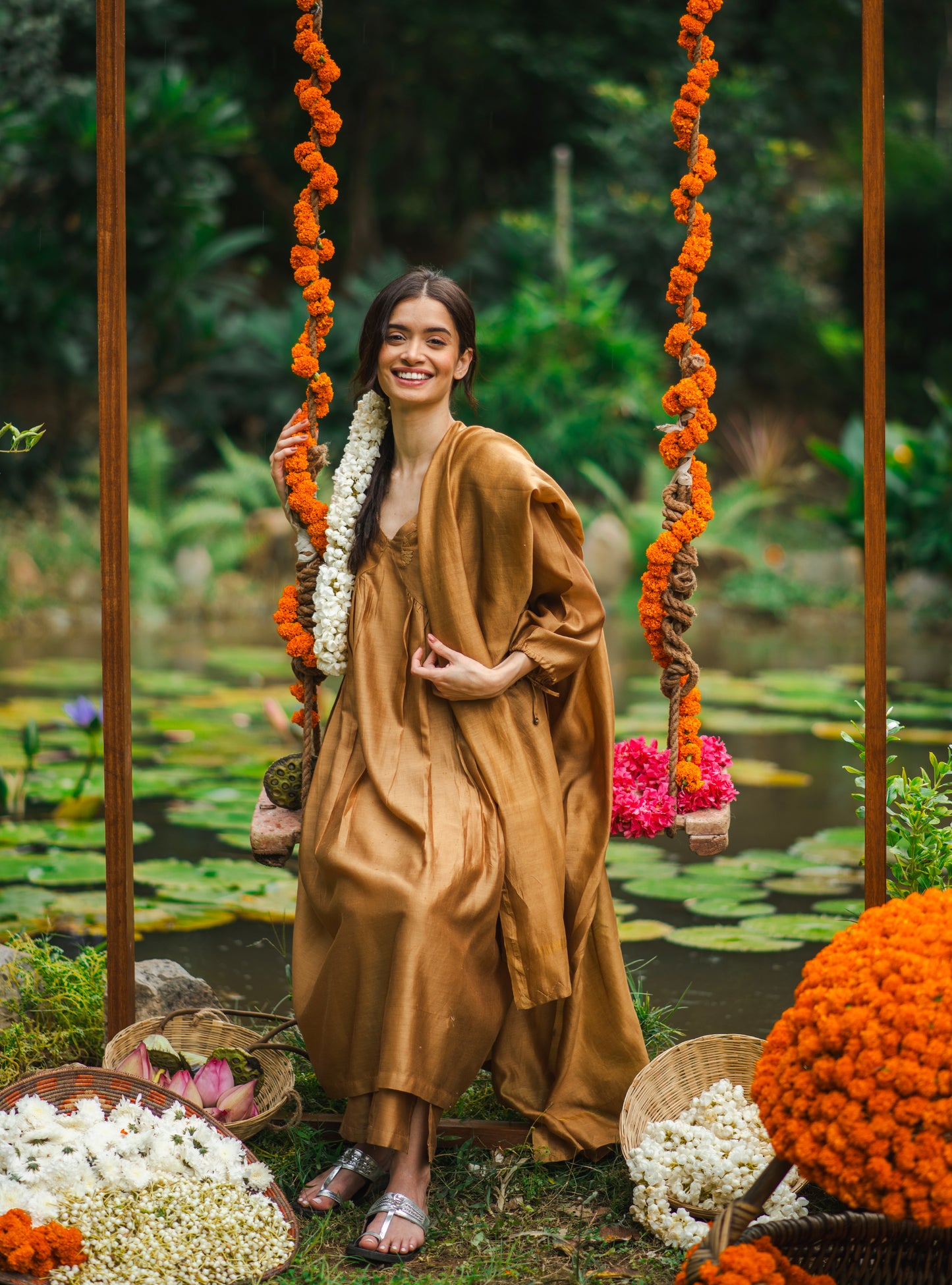 Kovalam Dress : Hand Applique Gold Chanderi