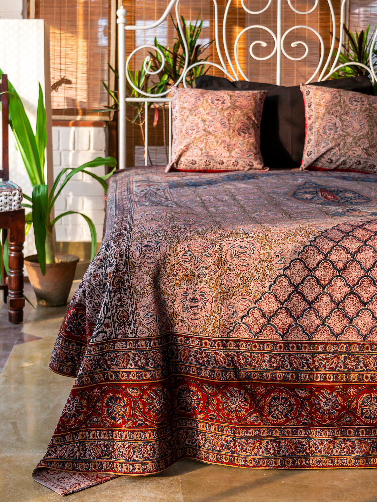 Printed Bed Cover : Kalamkari Tree of Life Red Sheeting