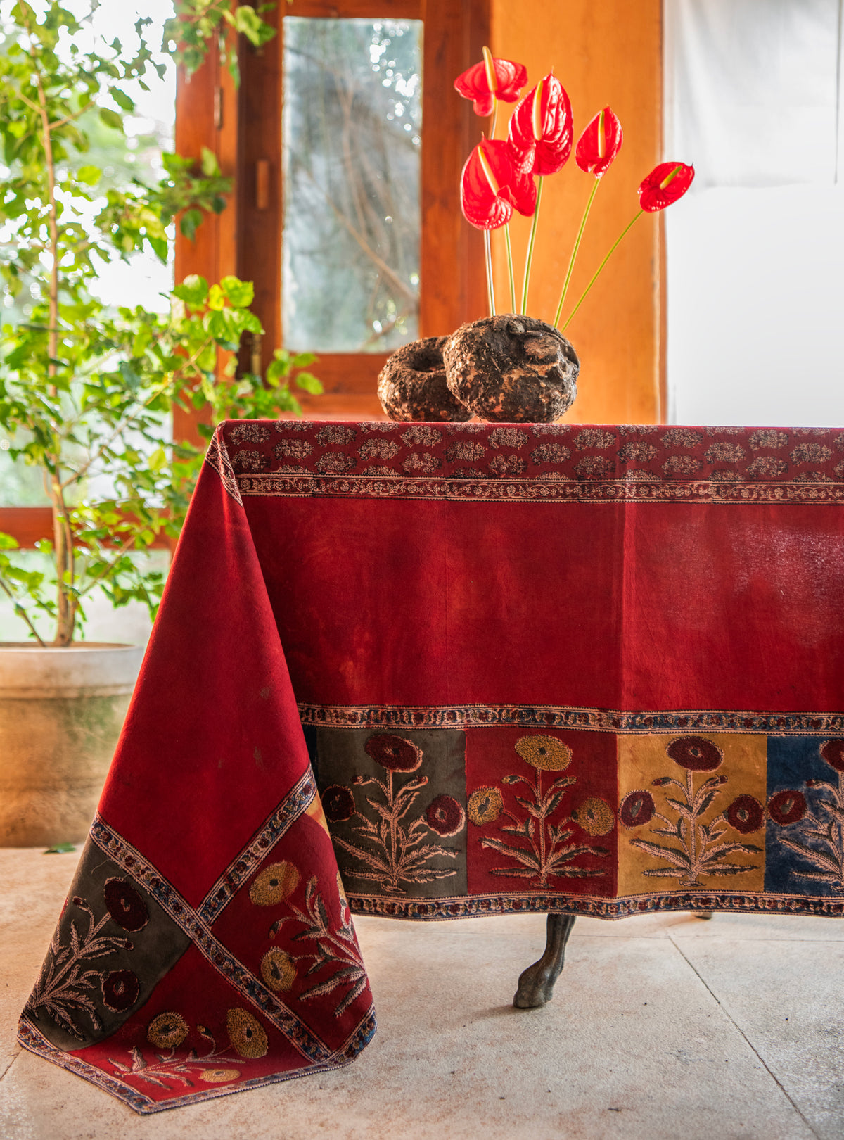 Kalamkari Table Cloth : Poppy Red Sheeting