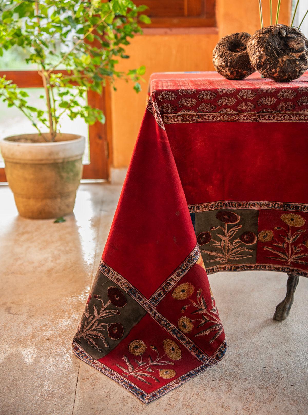 Kalamkari Table Cloth : Poppy Red Sheeting