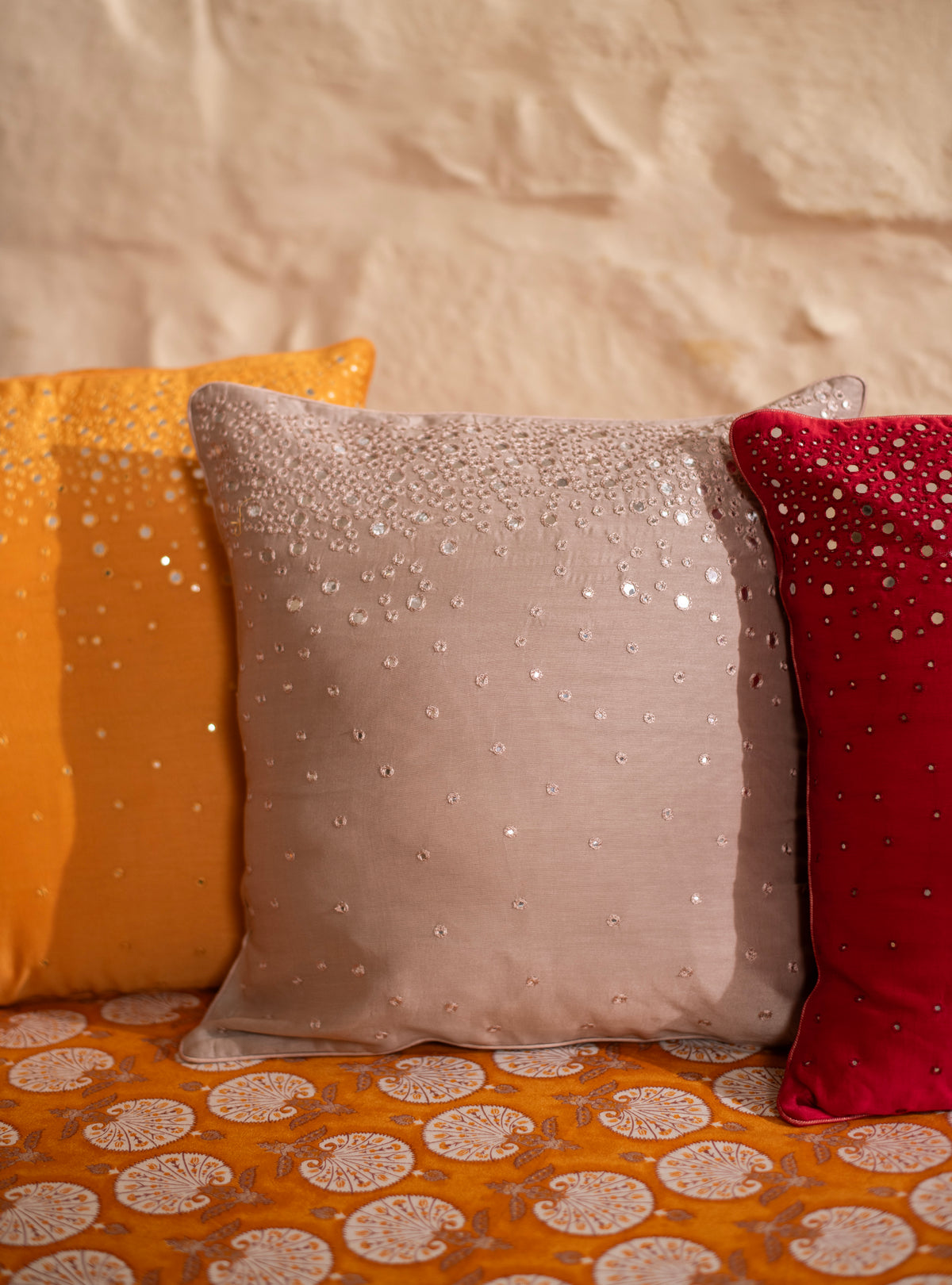 Tara Cushion Cover : Beige Chanderi
