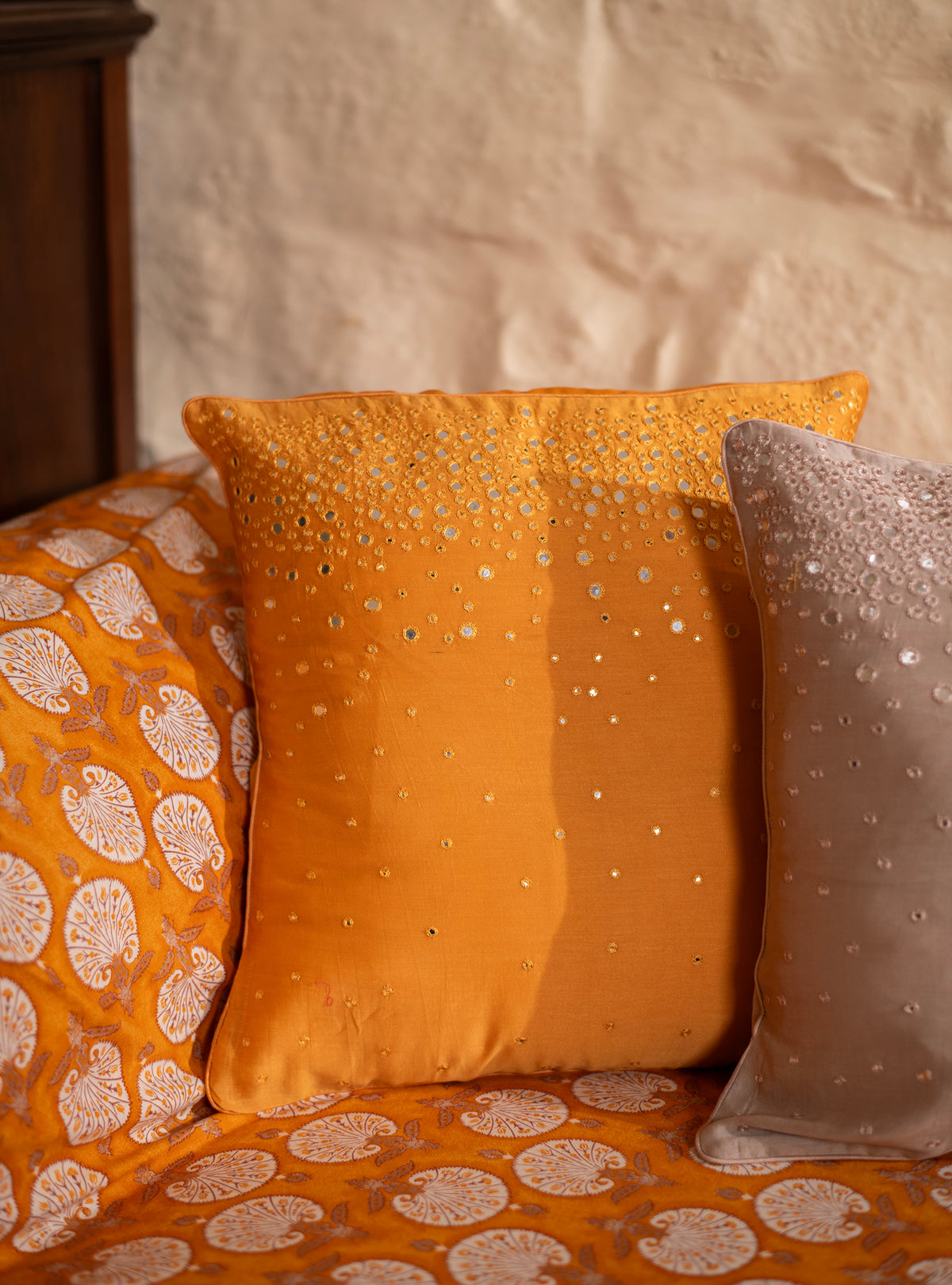 Tara Cushion Cover : Mustard Chanderi