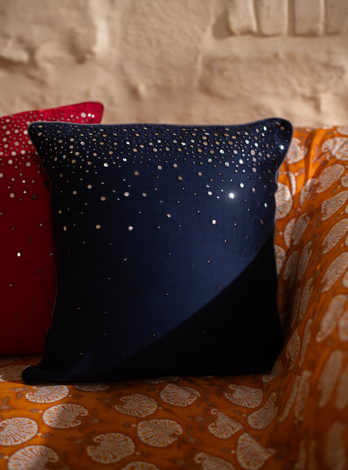 Tara Cushion Cover : Navy Chanderi