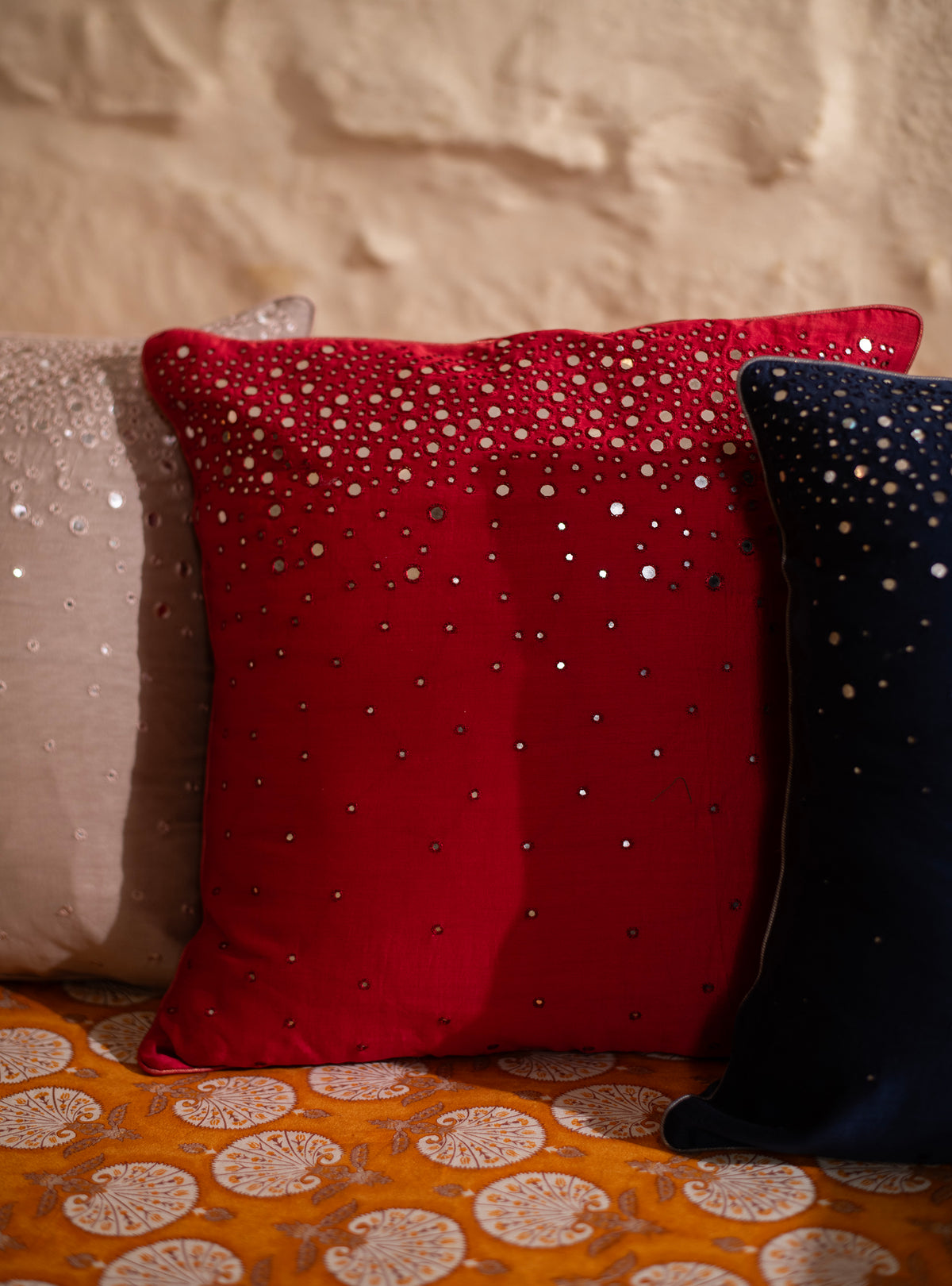 Tara Cushion Cover : Red Chanderi