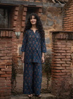 Tara Tunic Hand Block Print : Ajrakh Veena Indigo Voile
