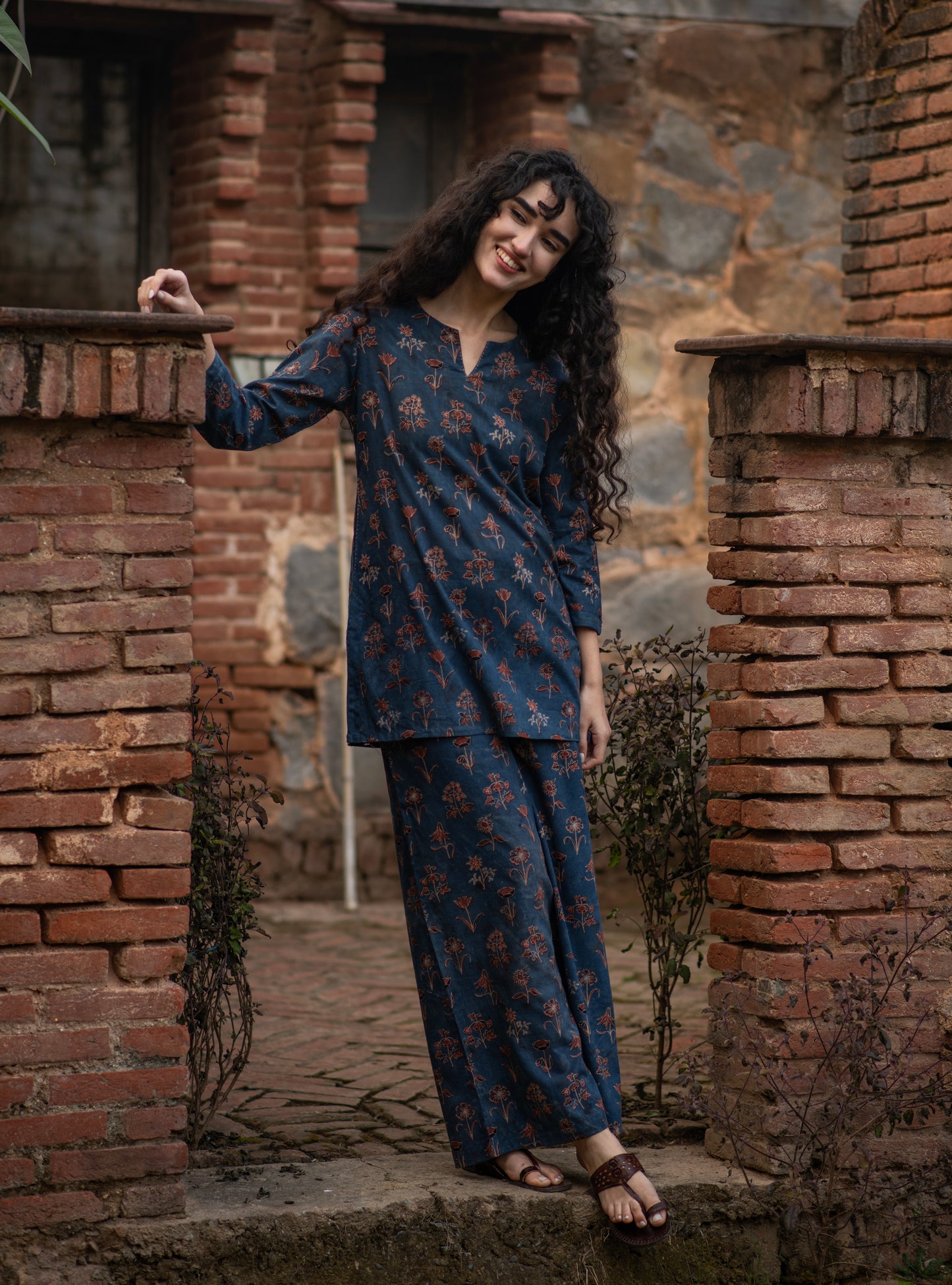 Tara Tunic Hand Block Print : Ajrakh Veena Indigo Voile