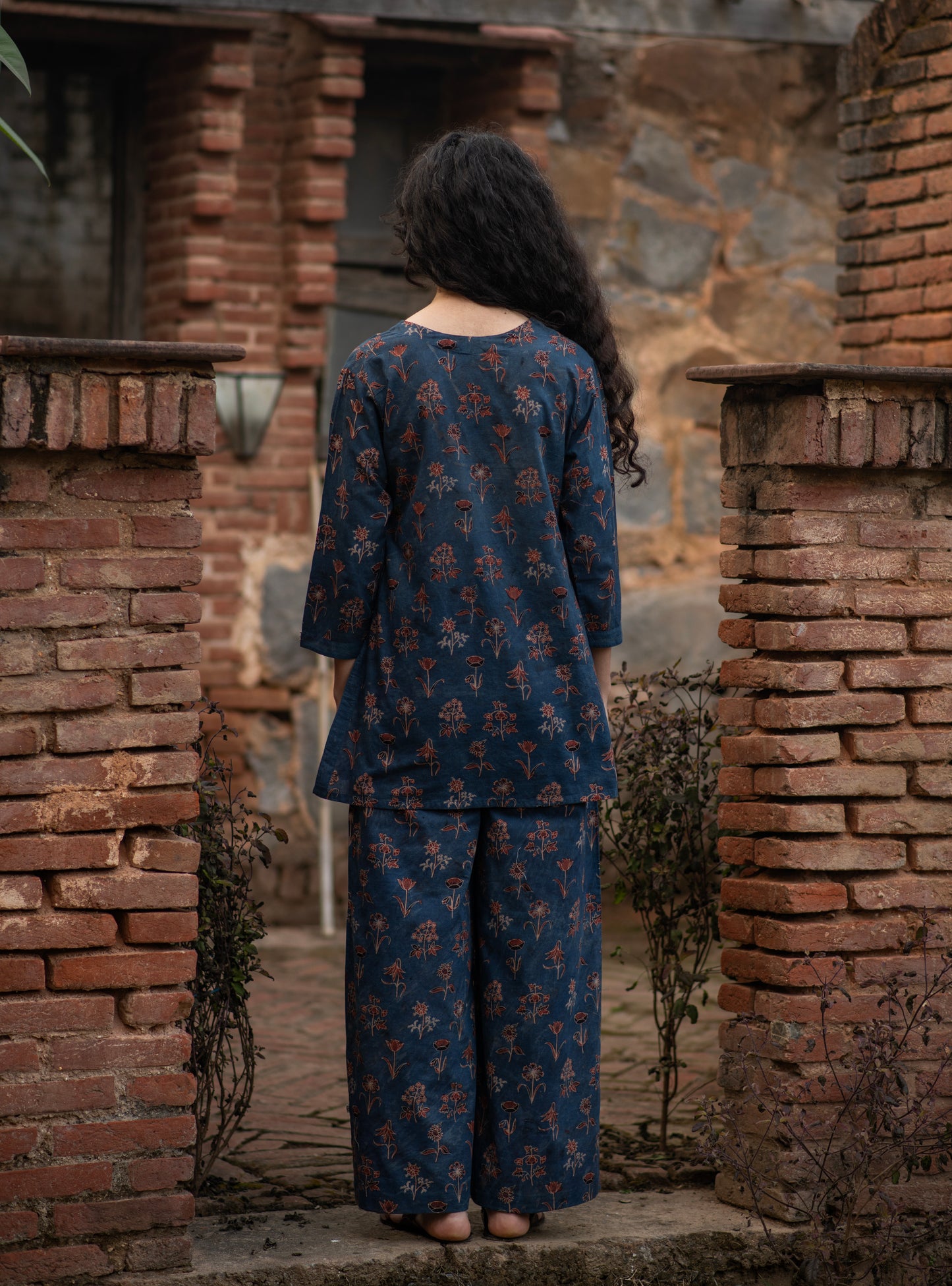 Tara Tunic Hand Block Print : Ajrakh Veena Indigo Voile