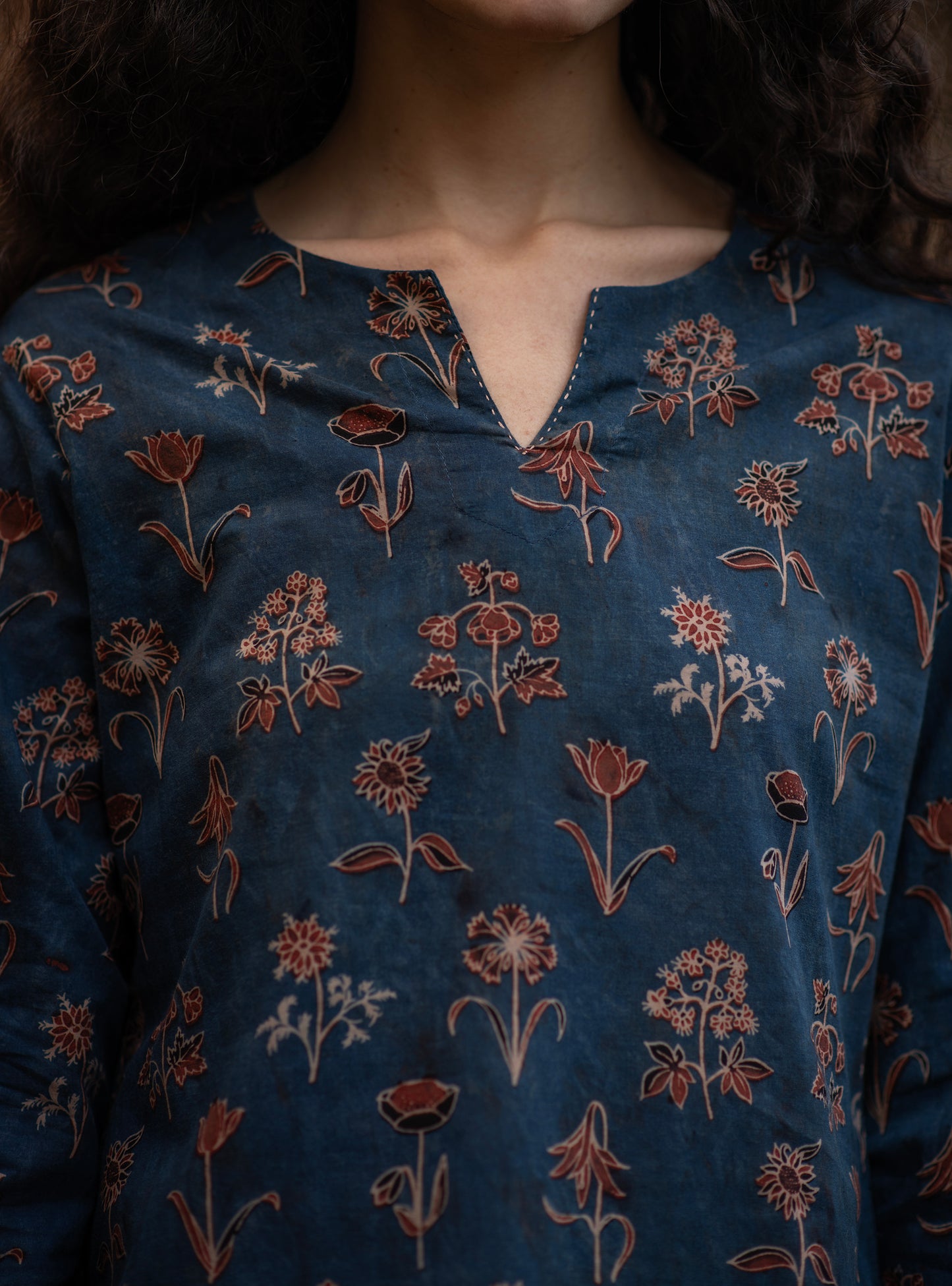 Tara Tunic Hand Block Print : Ajrakh Veena Indigo Voile