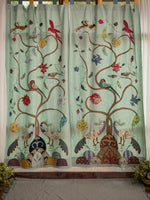 Tree Of Life Applique Curtain : Slub Aqua