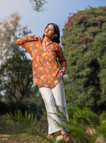 Cuff Kurta : Florentine Orange Voile