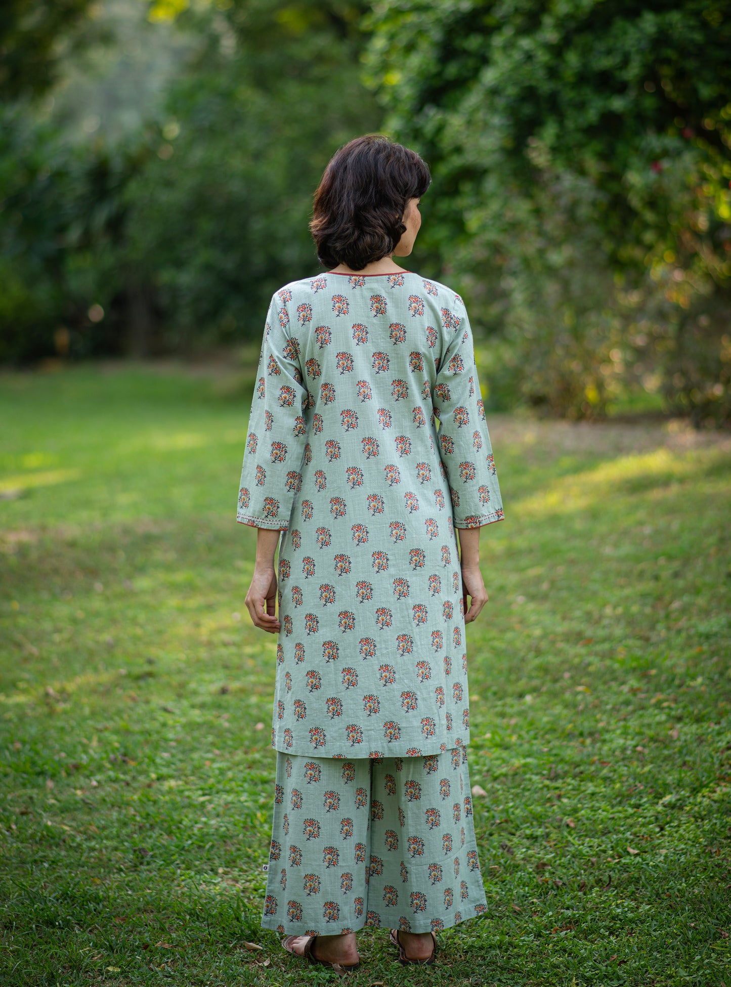V Neck Kurta : Alyssa Blue Slub
