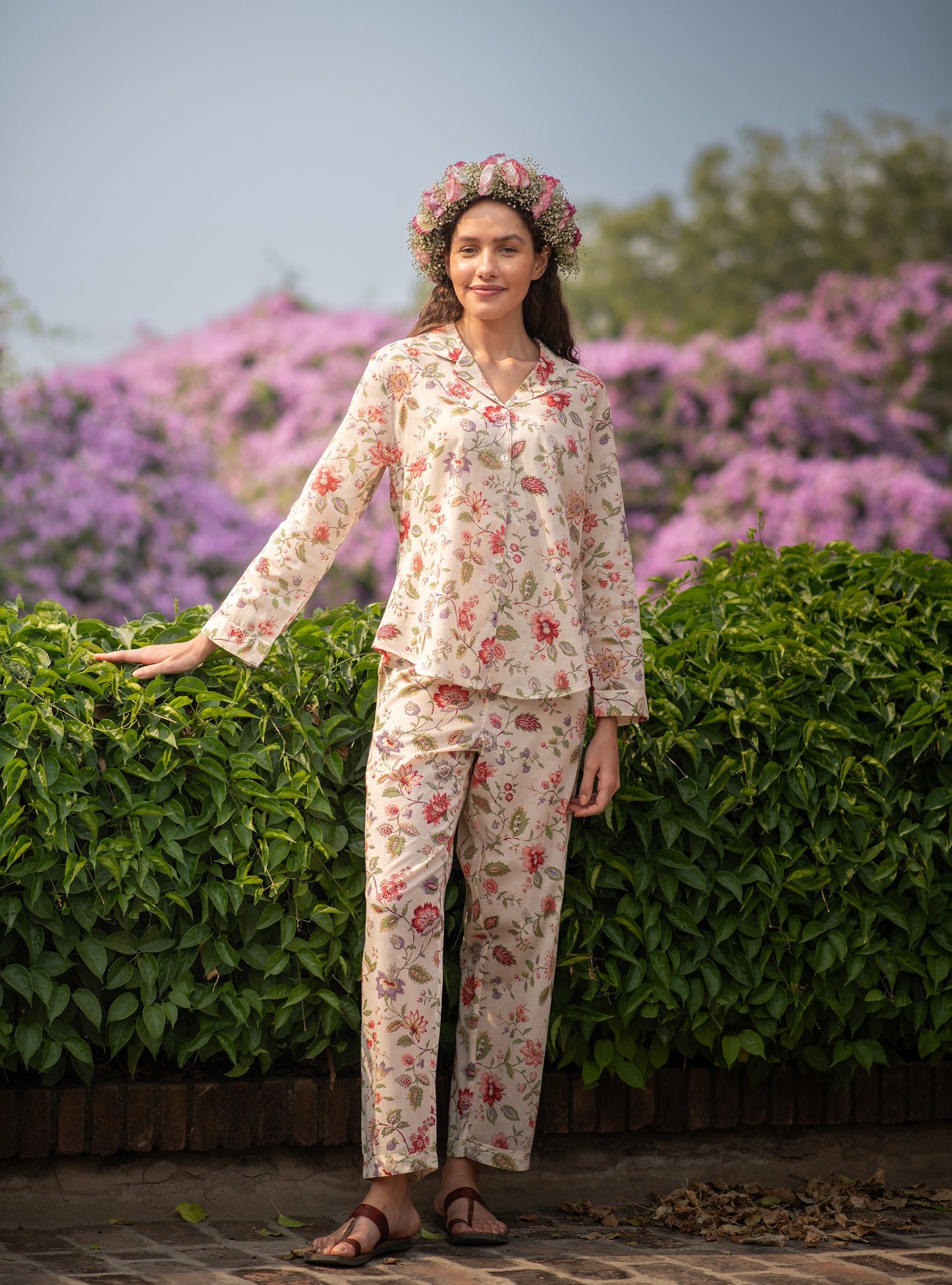 Vanessa PJ Set : Primrose Floral Beige Voile